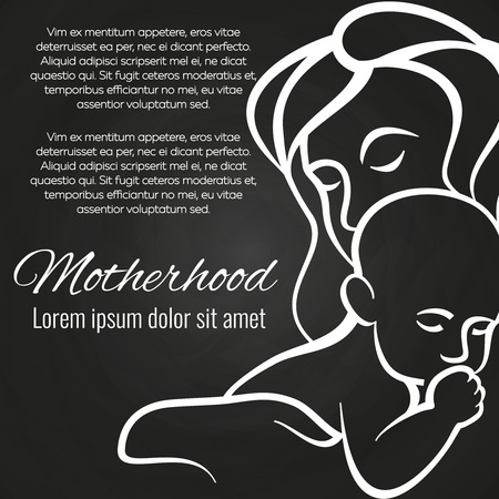 Motherhood chalkboard poster with baby and mother silhouetteのイラスト素材