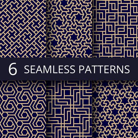 Arabic culture seamless vector patterns. Gold asian decoration repeat backgroundsのイラスト素材