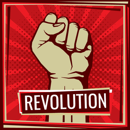 Revolution fight vector poster with worker hand fist raisedのイラスト素材