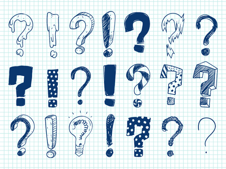 Hand drawn sketch exclamation and question marksのイラスト素材