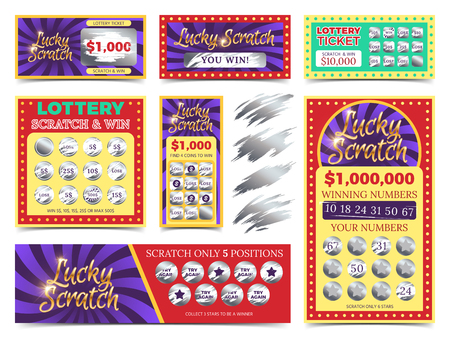 Winning lotto tickets and scratch cards vector setのイラスト素材