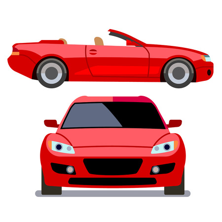 Vector flat-style cars in different views. Red cabrioletのイラスト素材