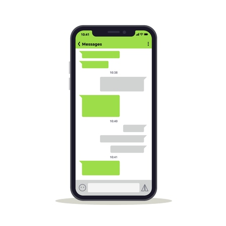 Phone screen with chat discussion messages vector template. Social network conceptのイラスト素材