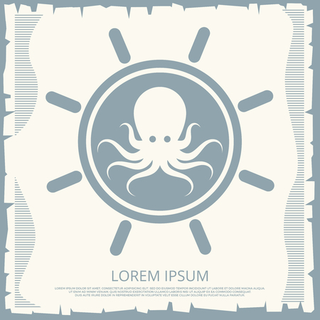 Retro hand wheel and octopus emblem illustration.のイラスト素材