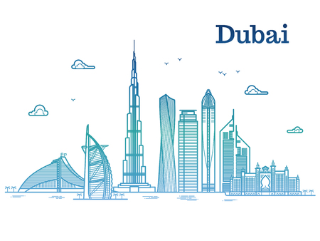 Colorful detailed dubai line vector cityscape with skyscrapers. Dubai urban building, business city illustrationのイラスト素材