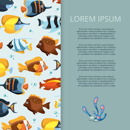 Cartoon bright aquarium fish banner designのイラスト素材