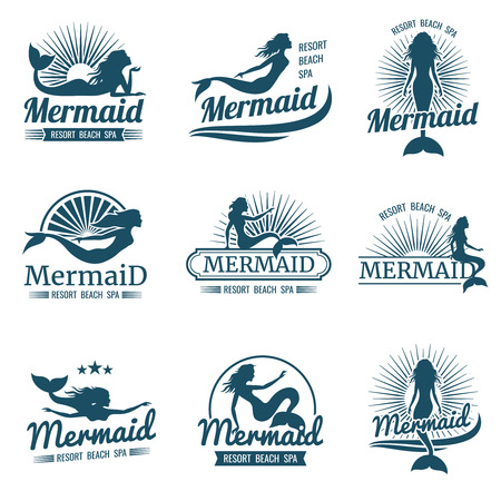 Mermaid silhouette stylized vector collectionのイラスト素材