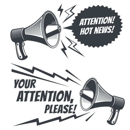 Attention please vector symbols with voice megaphone. Commercial posterのイラスト素材