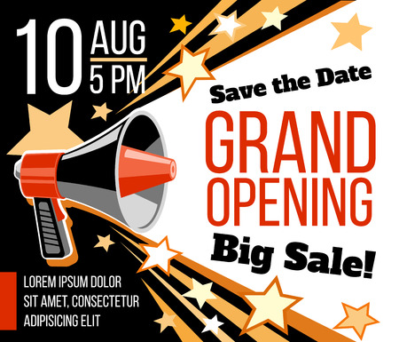 Grand opening ceremonial vector concept with megaphone illustration.のイラスト素材