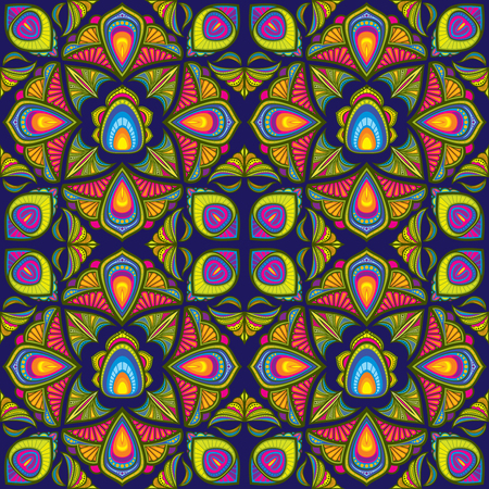 Ornamental decoration peacock feather vector seamless pattern.のイラスト素材