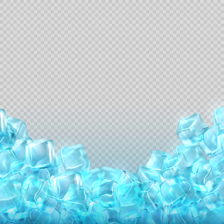 Realistic ice cubes isolated on transparent background. Vector food and drink ads template.のイラスト素材