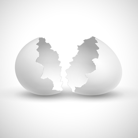 White opened easter with shell broken isolated vector illustration. Shell broken egg, eggshell fragile emptyのイラスト素材