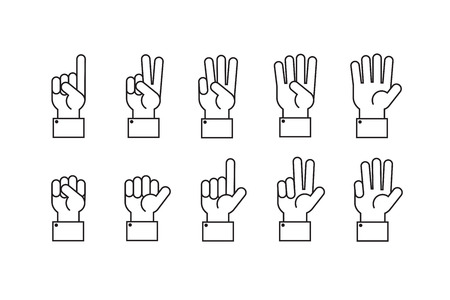 Hand with counting fingers vector line symbols.のイラスト素材