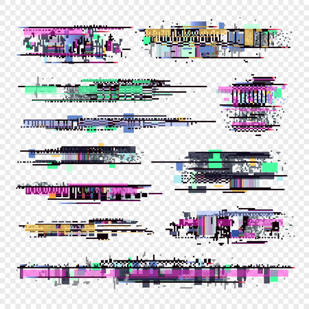 Glitched computer screen, digital noise collection vector illustrationのイラスト素材
