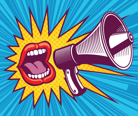 Girlâs mouth with megaphone.のイラスト素材