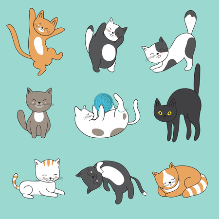 Cool doodle abstract cats vector characters. Hand drawn cartoon kittensのイラスト素材