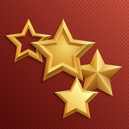 Award shiny metal golden stars. Gold shiny metal and golden rating glossy stars illustrationのイラスト素材
