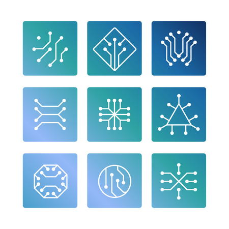 Electronic computer chip circuit and motherboard equipment icons setのイラスト素材