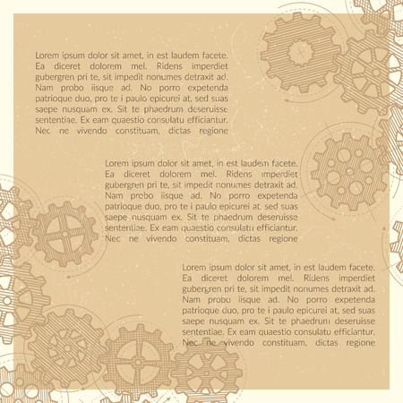 Vintage hand drawn gears poster background with grunge effect. Vector illustrationのイラスト素材