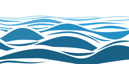 Blue water sea waves abstract vector background. Water wave curve background, line ocean banner illustrationのイラスト素材