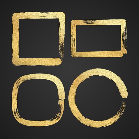 Golden luxury painted grunge vector border frames. Golden paint texture brush, glitter frame circle element illustrationのイラスト素材