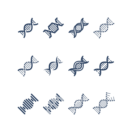 Dna spiral molecule structure vector icons. Genetics research and chromosome engineering symbolsのイラスト素材