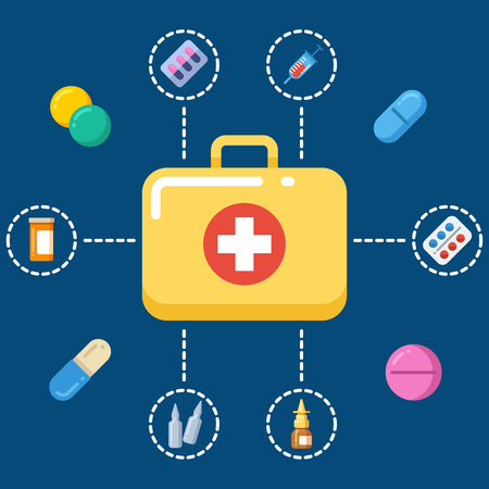 First aid kit concept - medicine icons set. Medicine symbol, vector illustrationのイラスト素材