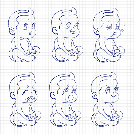 Awesome baby sketch ballpoint pen on notebook page. Vector illustrationのイラスト素材