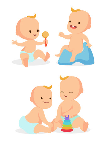 Infant babies boy and girl communication isolated on white background. Vector illustrationのイラスト素材