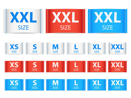 Fabric ribbon tags, clothing label with size vector collectionのイラスト素材