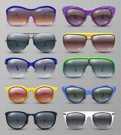 Realistic fashion sunglasses and glasses isolated vector setのイラスト素材