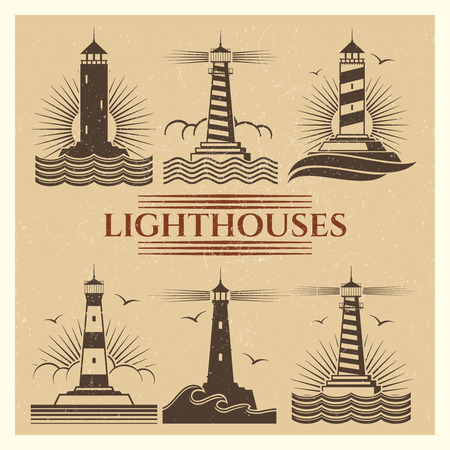 Vintage lighthouses logos vector setのイラスト素材