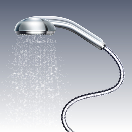 Bathroom shower head with water rain spray isolated vector illustrationのイラスト素材