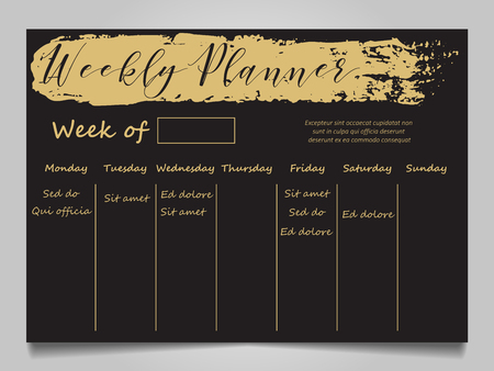 Black and gold weekly planner templateのイラスト素材