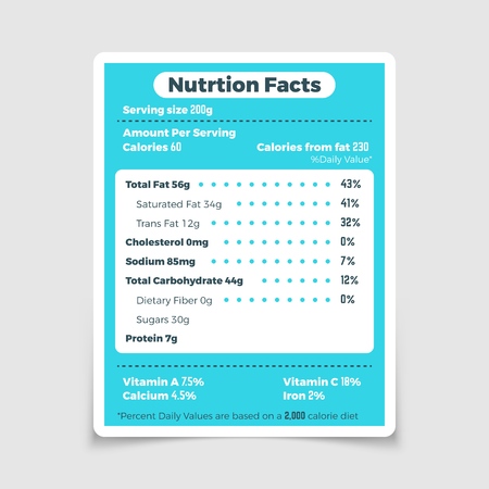 Nutrition facts food ingredients and vitamins labelのイラスト素材