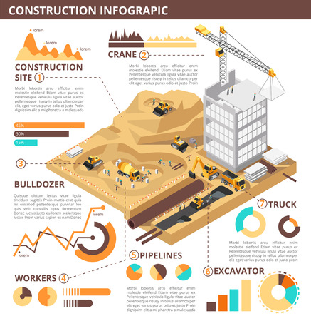 Building construction 3d isometric vector industrial infographicのイラスト素材
