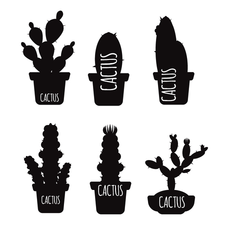 Black cactus silhouettes isolated on white backgroundのイラスト素材