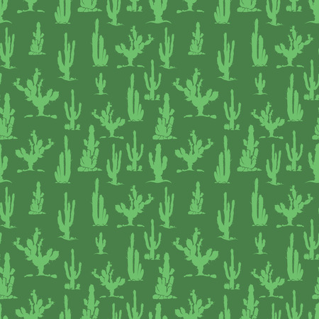 Green cactus silhouettes seamless pattern designの写真素材