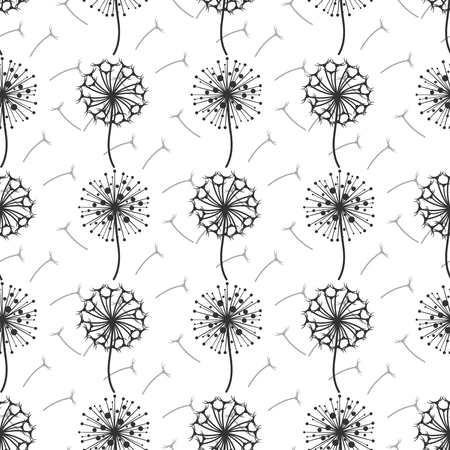 Monochrome dandelion flowers and seeds seamless pattern.のイラスト素材