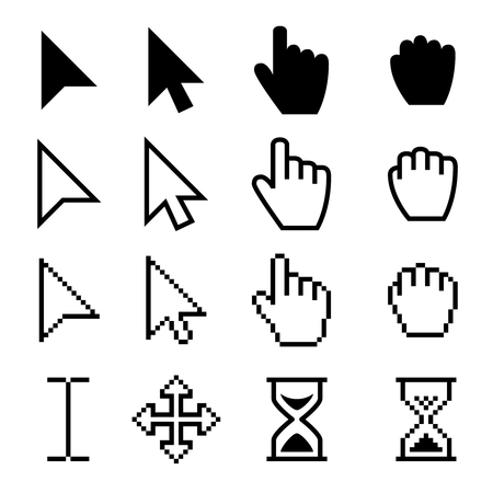 Arrow web cursors, digital hand pointers vector black pictogramsのイラスト素材