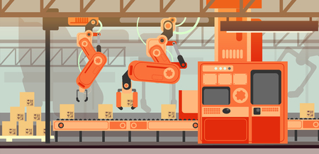 Abstract marketing vector concept with manufacturing assembly production line conveyor beltのイラスト素材