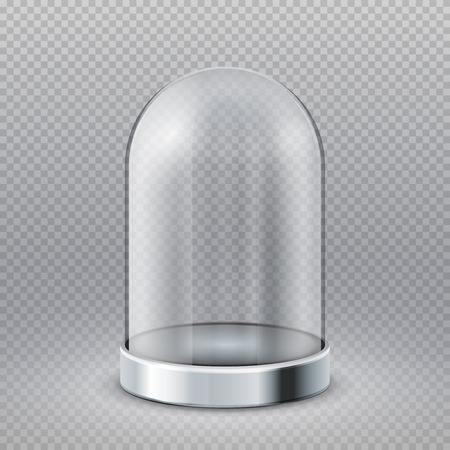 Empty clear glass cylinder showcase dome isolated on transparent background vector illustrationのイラスト素材