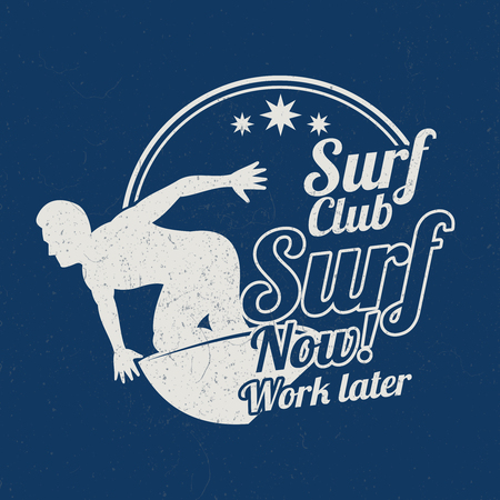 Grunge vintage summer surfing sports vector bakground with surferのイラスト素材