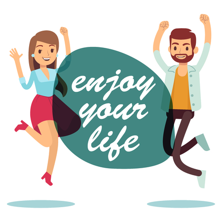 Happy jumping coupleのイラスト素材