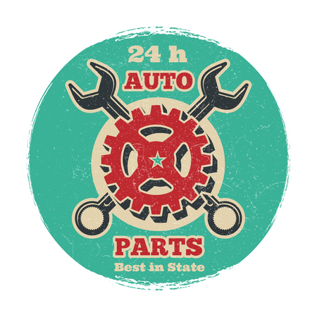 Vintage road vehicle repair service logo design. Grunge car service bannerのイラスト素材