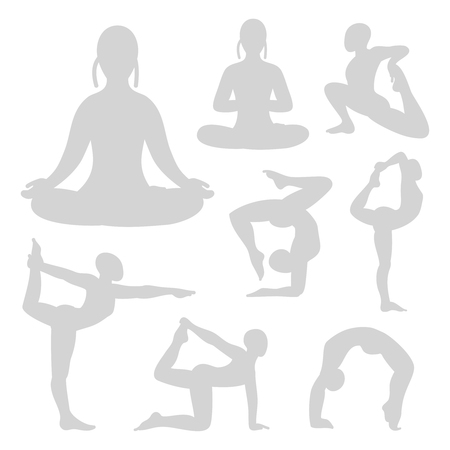 Grey  yoga fitness positions silhouettes setのイラスト素材