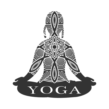 Meditation female silhouette. Yoga studio icon vectorのイラスト素材