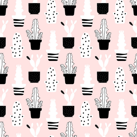 Abstract plants seamless pattern - scandinavic style cactuses texture. Vector illustrationのイラスト素材
