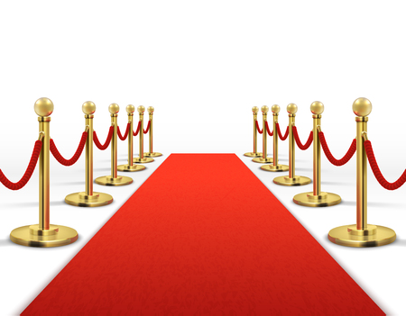 Red carpet for celebrity with gold rope barrier. Success, prestige and hollywood event vector conceptのイラスト素材