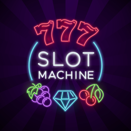 Casino vegas vector poster with slot machine bright neon iconsのイラスト素材
